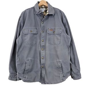 Carhartt Gray Flannel Lined Mens Snap Button Long Sleeve Shirt M Warm Work